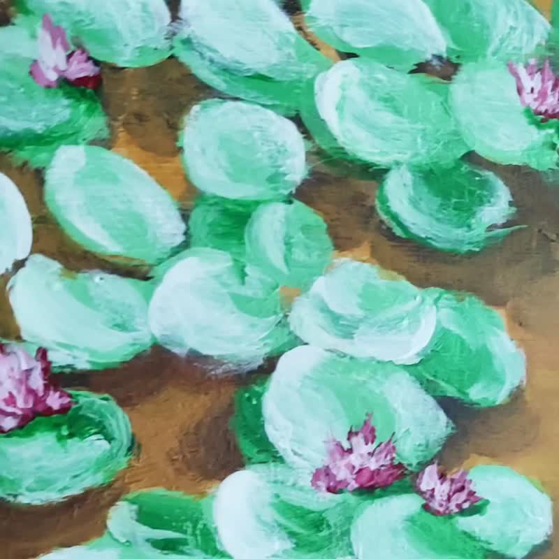 原创艺术品 手工百合睡莲丙烯颜料 印象派 小型 - 墙贴/壁贴 - 其他材质 多色