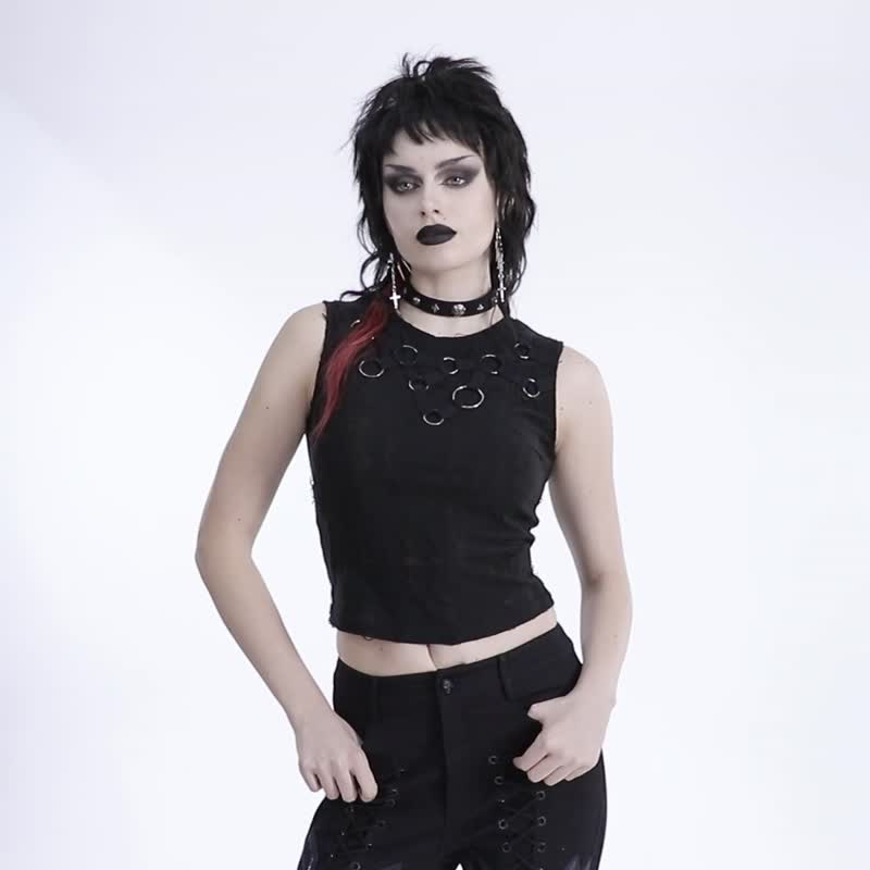 庞克蛊毒术士做旧铁环背心 - 女装背心 - 其他材质 黑色