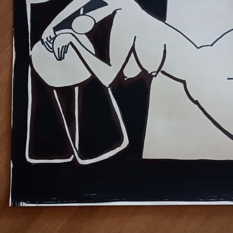 附椅子裸体、卧室、现代创意礼物、女性艺术印刷品、现代家居装饰 - 海报/装饰画/版画 - 纸 白色