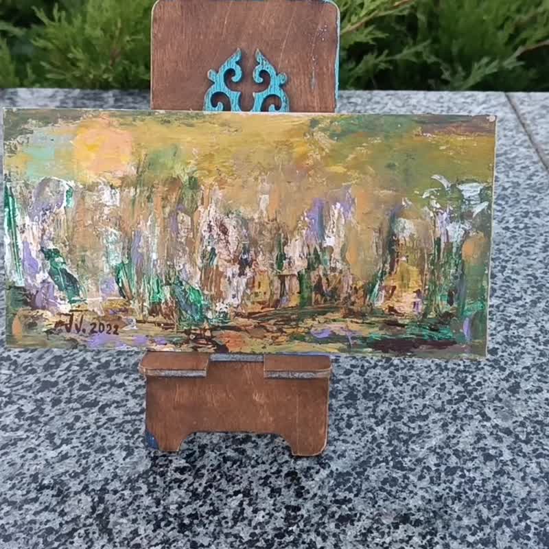 原创艺术 - 逝去的一天，10x20 厘米，混合材料，油画，作者：Victoria Valuk - 墙贴/壁贴 - 其他材质 金色