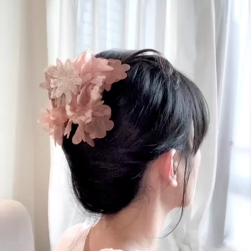 花 小号 发夹 鲨鱼夹  【哑光 磨毛编织】 - 发饰 - 其他人造纤维 咖啡色