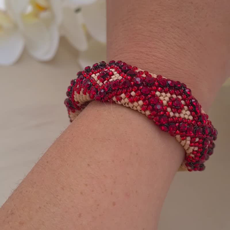 女士奢华米色水晶串珠手链 发晶 幽灵水晶 - 手链/手环 - 玻璃 红色