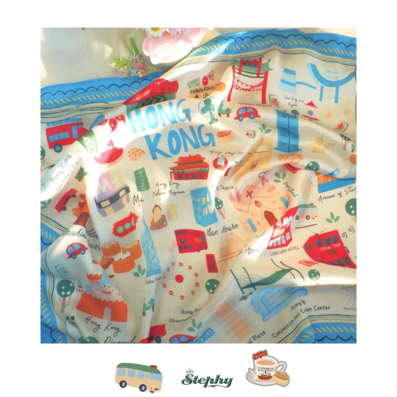 【精美礼盒】香港魅影 手绘丝巾配丝巾扣套装 | 香港手信 - 丝巾 - 其他材质 