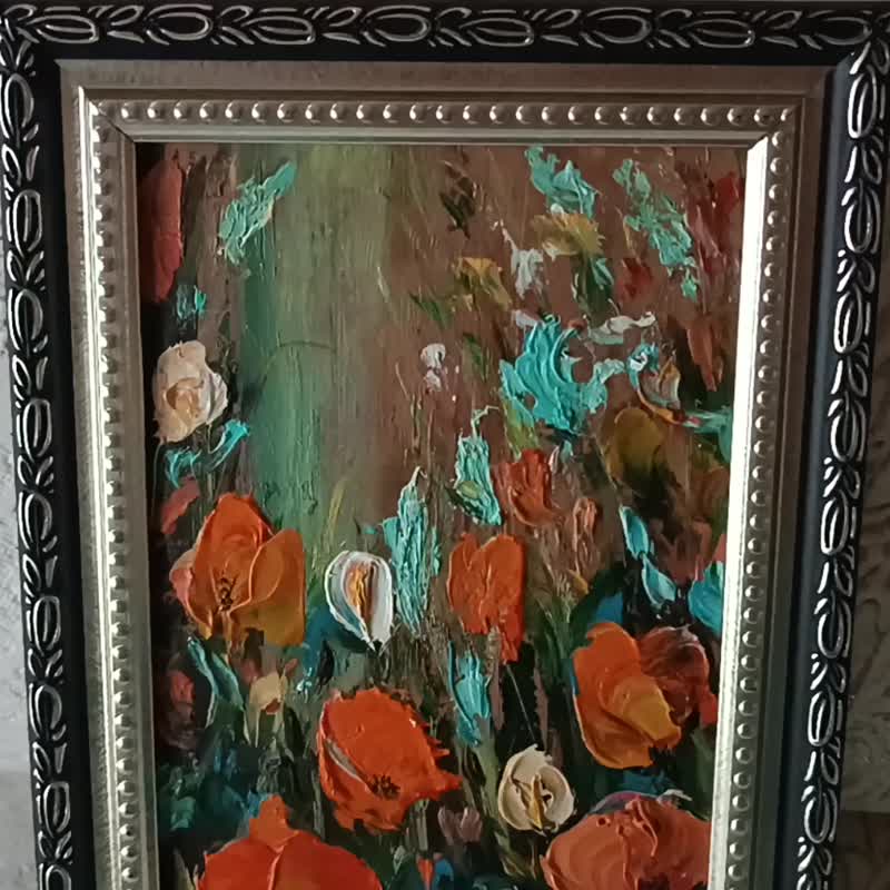 生活的乐趣，15x10 厘米纸板油画，2023 年，维多利亚·瓦鲁克 (Victoria Valuk) 原创艺术品 - 墙贴/壁贴 - 颜料 橘色