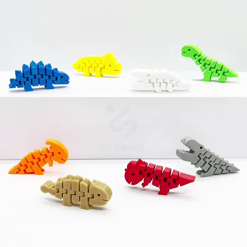 【恐龙_摇摆钥匙圈礼盒】_一组8只_活动式结构3D打印 - 钥匙链/钥匙包 - 塑料 