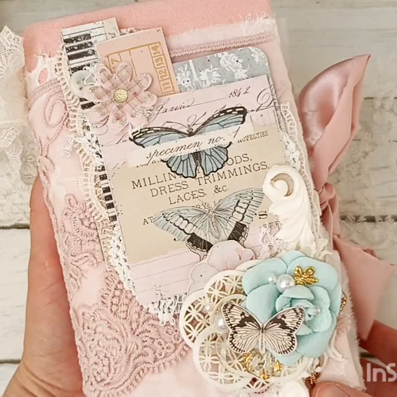 奢华优雅玫瑰垃圾日记本手工蕾丝花蝴蝶日记本 - 笔记本/手帐 - 纸 粉红色