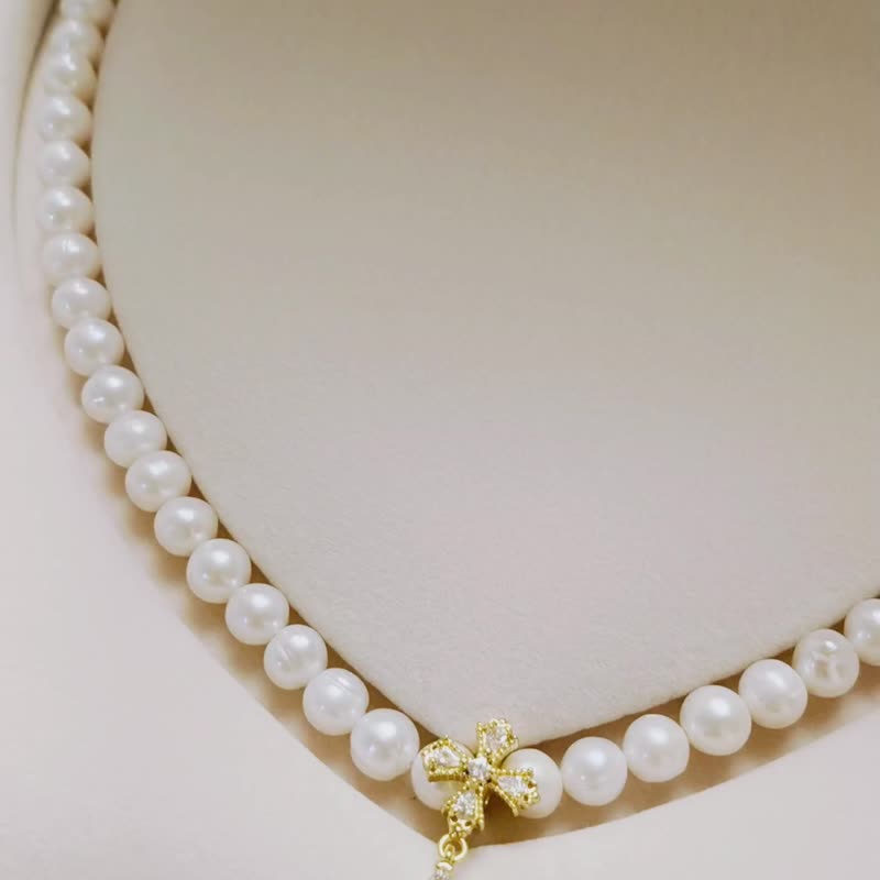 天然淡水珍珠6~7mm包14k金十字镶钻项链/手工制造/原创设计/ - 项链 - 其他材质 