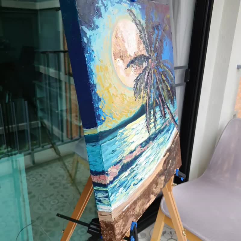 热带月光画原创艺术棕榈滩夜晚海洋 ArtShopByMarina - 海报/装饰画/版画 - 其他材质 多色