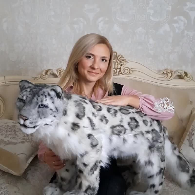 Snow leopard Irbis realistic toy. OOAK toy. Poseable toy. stuffed animals - 玩偶/公仔 - 其他材质 灰色