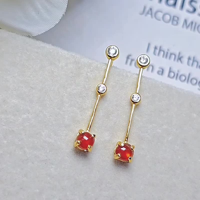 |鸿运|a货翡翠天然无烧冰玻红翡蛋面3.7mm时尚款耳环 - 耳环/耳夹 - 玉石 