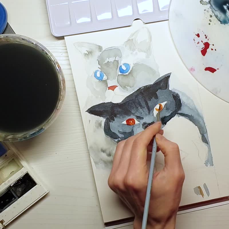 Custom Pet Portrait Original Painting Draw My Pet Paint My Cat Pet Commission - 海报/装饰画/版画 - 纸 多色