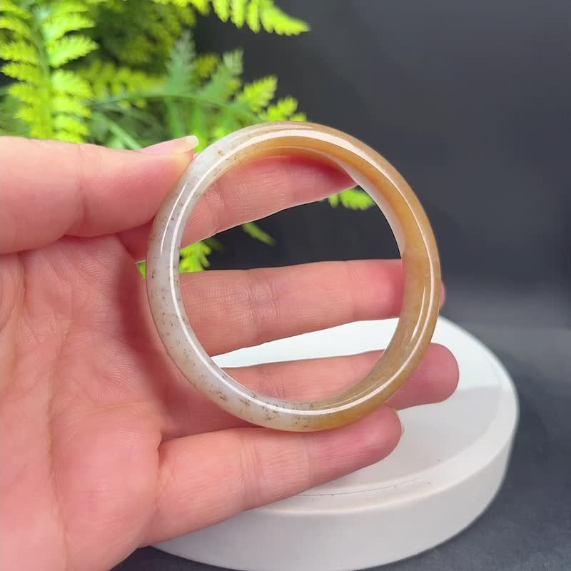 和田玉糖白手镯54MM 老料飘渐变桂花糖玉手环 附证书 半山半水 - 手链/手环 - 玉石 