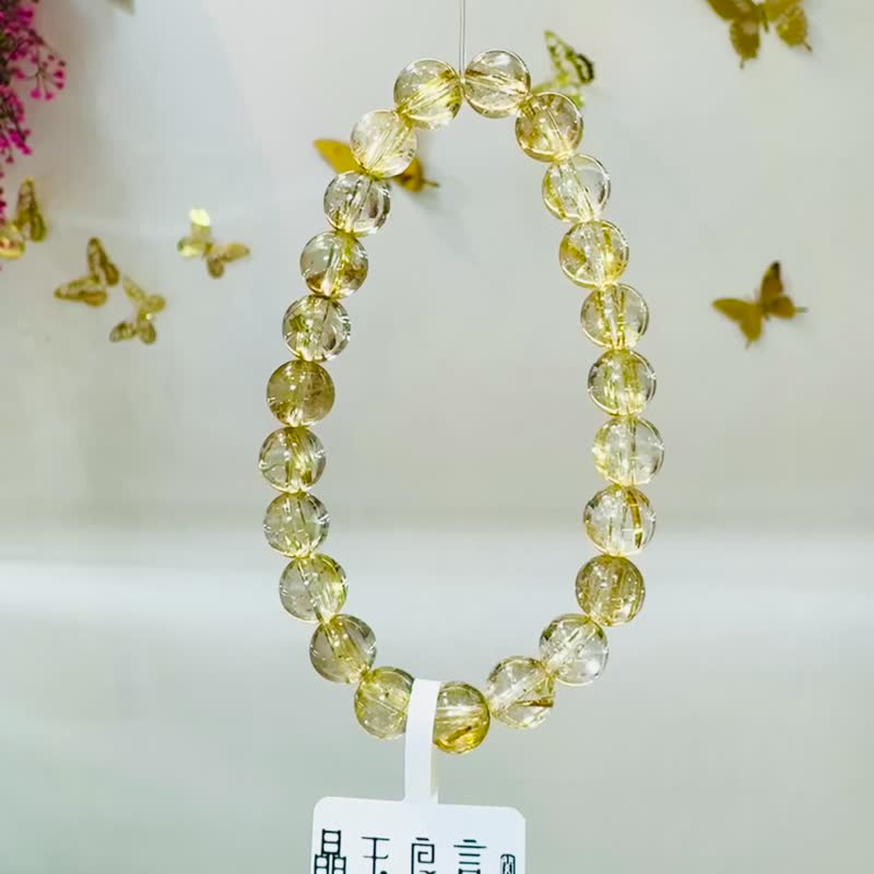 天然轻透料黄金厚板钛金钛晶8mm16.65g旺事业避邪主招财阳气旺 - 手链/手环 - 水晶 金色