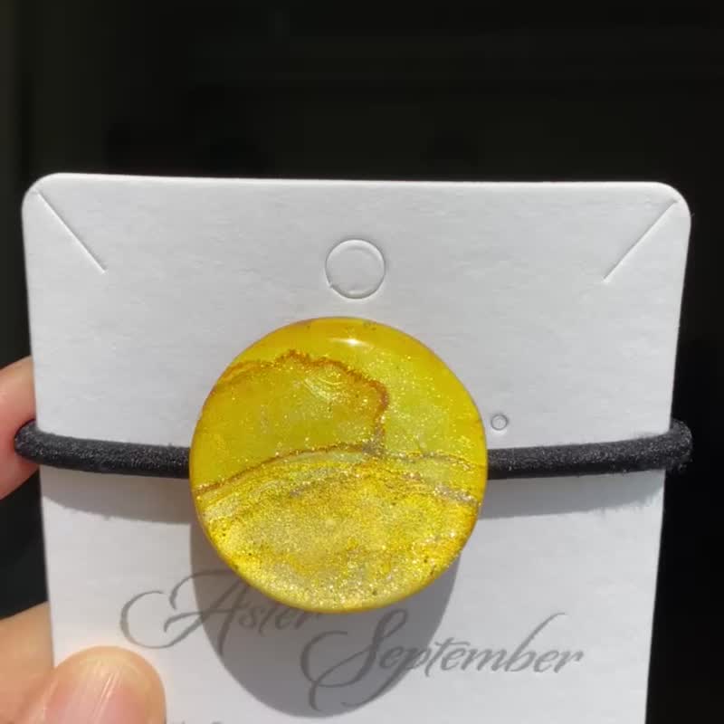 酒精墨水画 发圈 - 金黄 - 发饰 - 树脂 金色