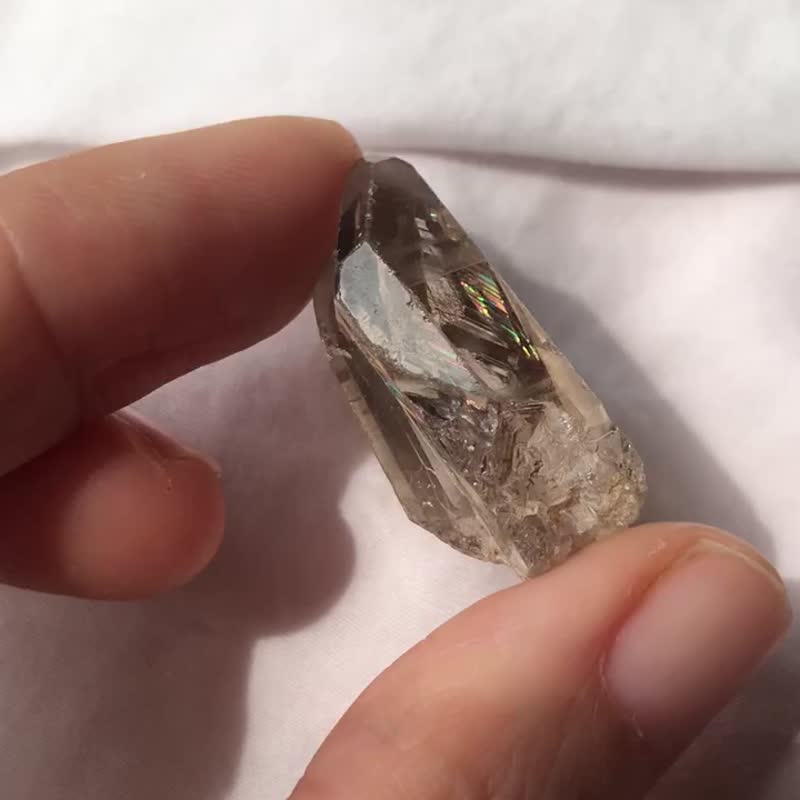 巴西 茶水晶簇 印记 金发晶 透亮 矿标 天然原石  水晶原矿 水晶 - 摆饰 - 水晶 卡其色