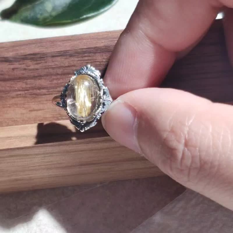 金乌 925银复古作旧感典雅金发晶戒指 - 戒指 - 水晶 金色