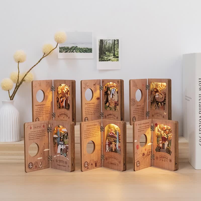 【绘本小夜灯-台湾慢旅】台湾纪念品 / DIY组装 / 磁控夜灯 - 摆饰 - 木头 多色