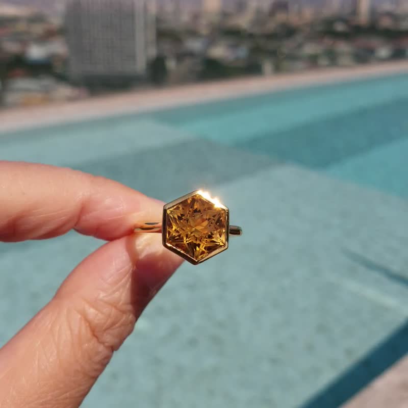 (9K real gold ring) 9K solid yellow gold with citrine - 戒指 - 宝石 多色