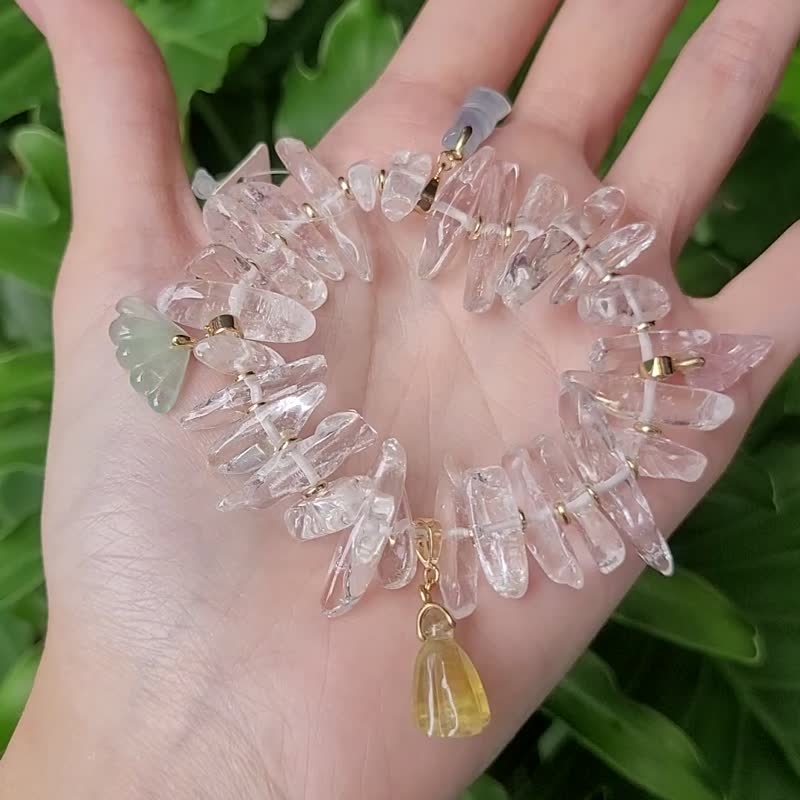 顶级白水晶柱 绿柱石 多宝钏 彩虹光 七脉轮 心想事成 手链 礼物 - 手链/手环 - 宝石 多色