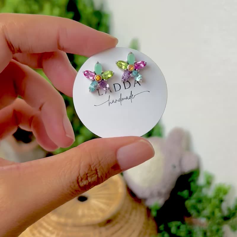 勿忘我花朵耳环 - 925 - 耳环/耳夹 - 纯银 多色