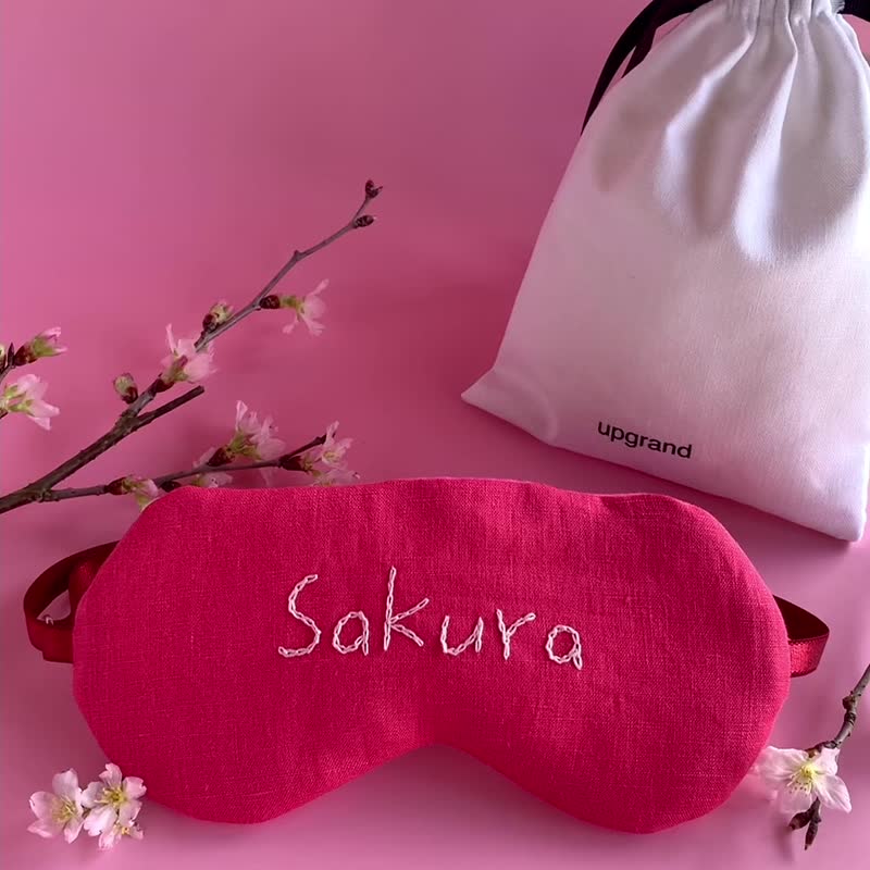 日本眼罩Linen |樱花|定制化|有附收纳袋|生日礼物|结婚礼物|旅行 - 眼罩 - 棉 粉红色