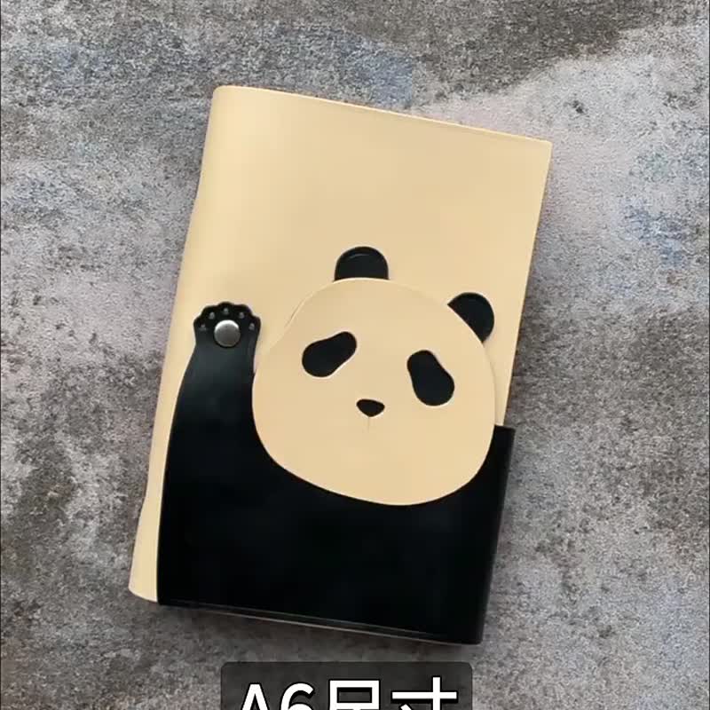 原创设计a567可爱熊猫招手造型panda随身真皮手账活页笔记本 - 笔记本/手帐 - 真皮 黑色