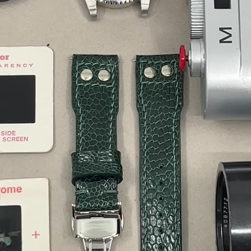 飞行员腕表带22mm 20mm 表带订制 IWC Big Pilot 绿色鸵鸟腿皮革 - 表带 - 真皮 绿色