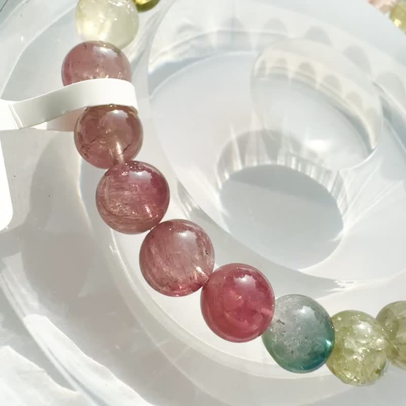 小精品萤光温柔系彩碧玺 7.3-7.7mm16.96g 电气石少女粉色甜美彩串 - 手链/手环 - 水晶 多色