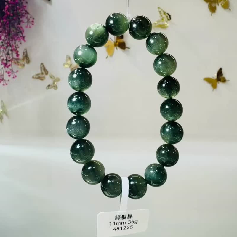 精品猫眼丝绒顺发绿发晶11mm35g主财富事业清除身体负面 - 手链/手环 - 水晶 绿色