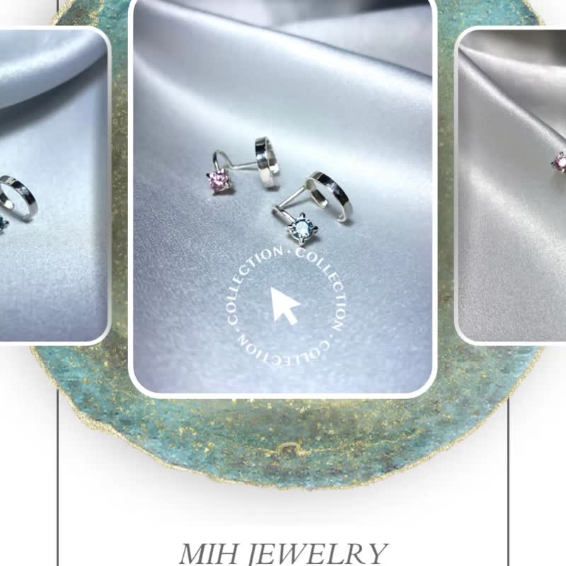 MIH 金工首饰 | Be. You. tiful 彩色宝石纯银耳骨夹 - 耳环/耳夹 - 纯银 银色