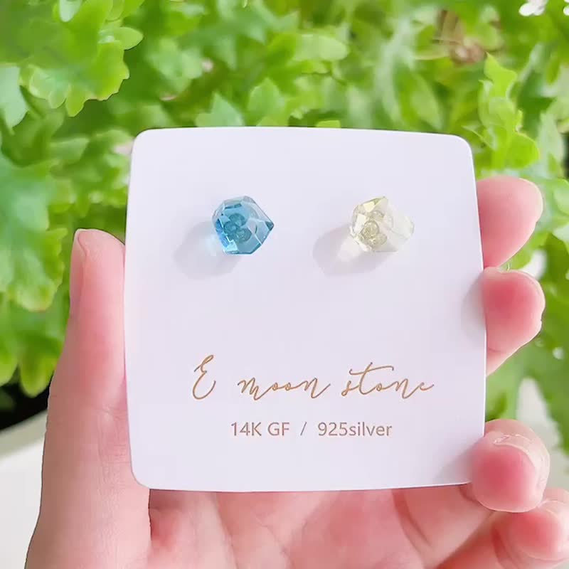 宝石光感 不规则天然海水蓝宝石耳针 绿柱石家族 - 耳环/耳夹 - 半宝石 蓝色