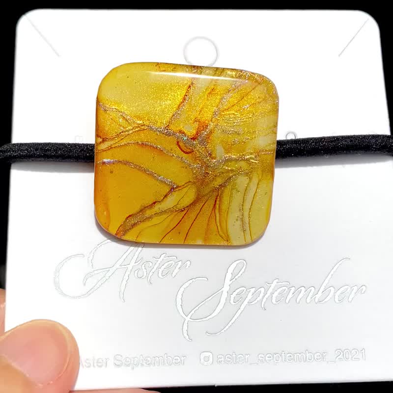 酒精墨水画 发圈 - 金黄 - 发饰 - 树脂 金色