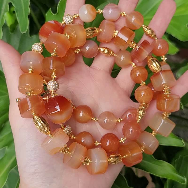 缠丝玛瑙 玉瓍 古董黄金 大橘大利 招财 富贵 大宝石 项链 单品 - 项链 - 宝石 橘色