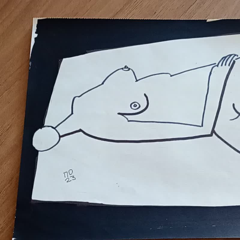 斜倚裸体抽象形式黑白绘画完美的卧室艺术品 - 海报/装饰画/版画 - 纸 白色