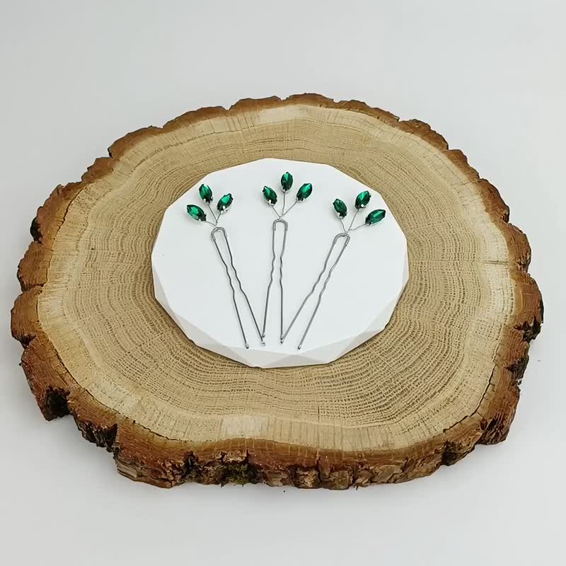 祖母绿发饰 祖母绿饰品 婚礼发簪 祖母绿 - 发饰 - 水晶 