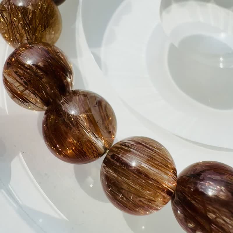 精品爆闪老矿浓铜发晶 10.5mm28.5g 正财事业辟邪挡煞逢凶化吉 - 手链/手环 - 水晶 金色