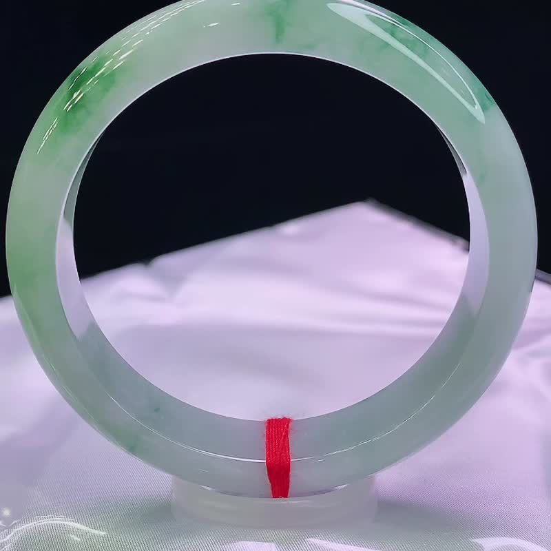 缅甸老坑 天然A货翡翠手镯 圈口53.9MM 冰糯飘花 编号08754 - 手链/手环 - 玉石 