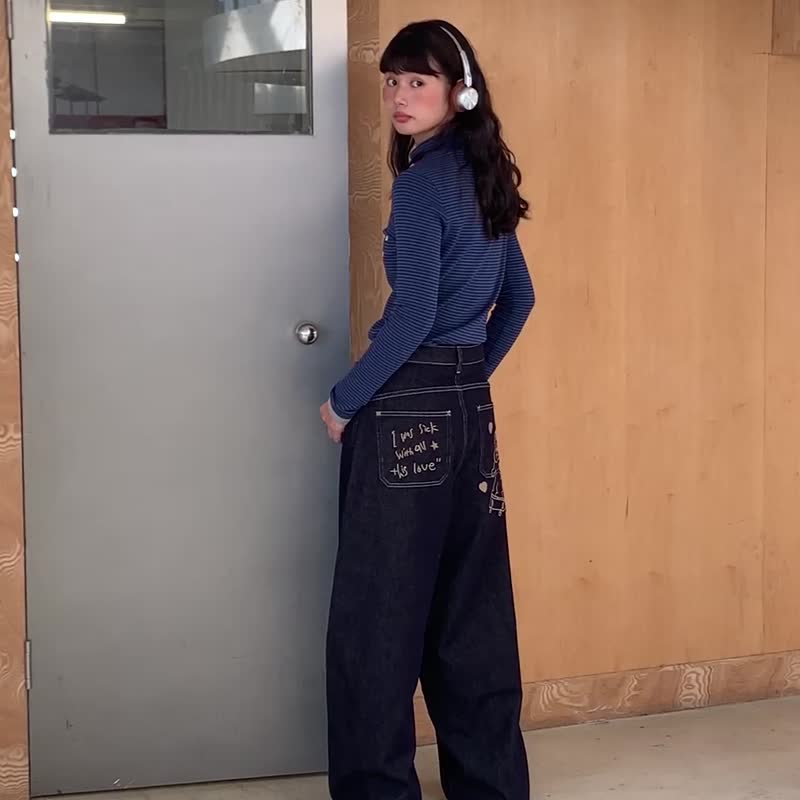 oddmaker绣花复古收口阔腿牛仔裤女宽松百搭直筒休闲裤 - 女装长裤 - 棉 