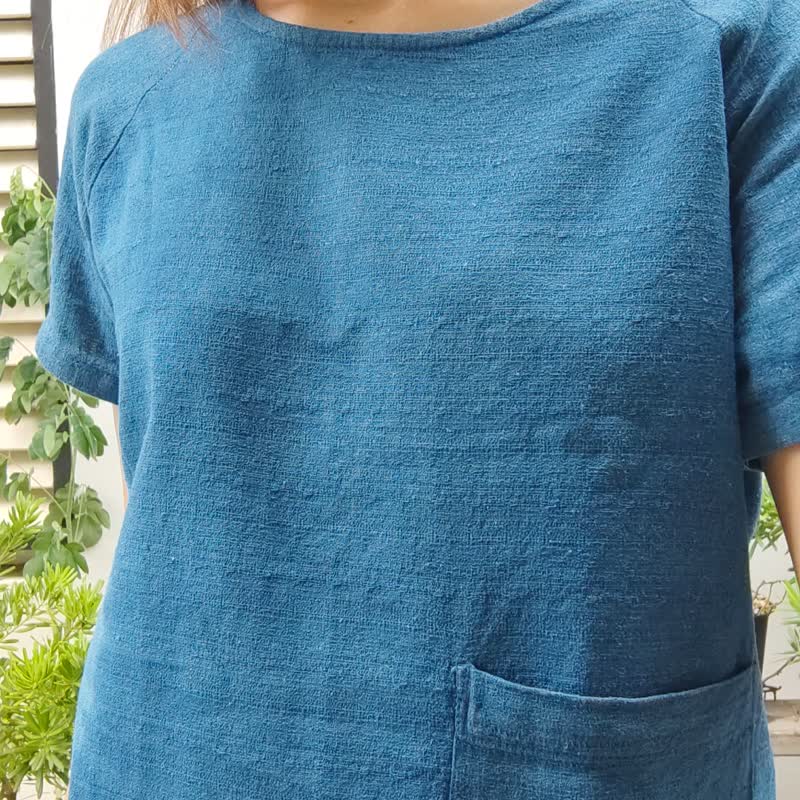 Simple 3 Tone - 靛蓝色扎染 3 色衬衫 - 女装上衣 - 棉．麻 蓝色