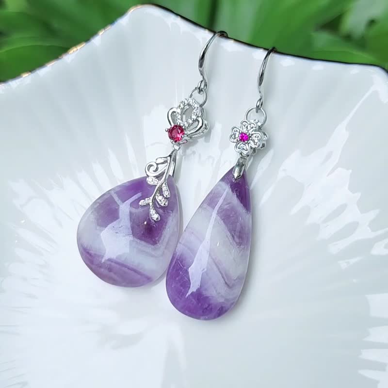 珍稀 波纹 虎牙 紫水晶 红运当头 大红大紫 富贵 大宝石耳环 单品 - 耳环/耳夹 - 宝石 紫色