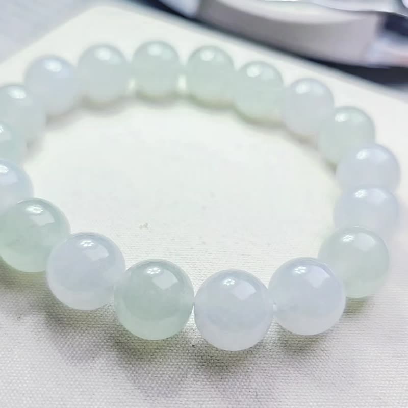 招财•净化•收藏|冰胶透绳白月光甜绿大卡珠|缅甸A货翡翠手串 - 手链/手环 - 玉石 