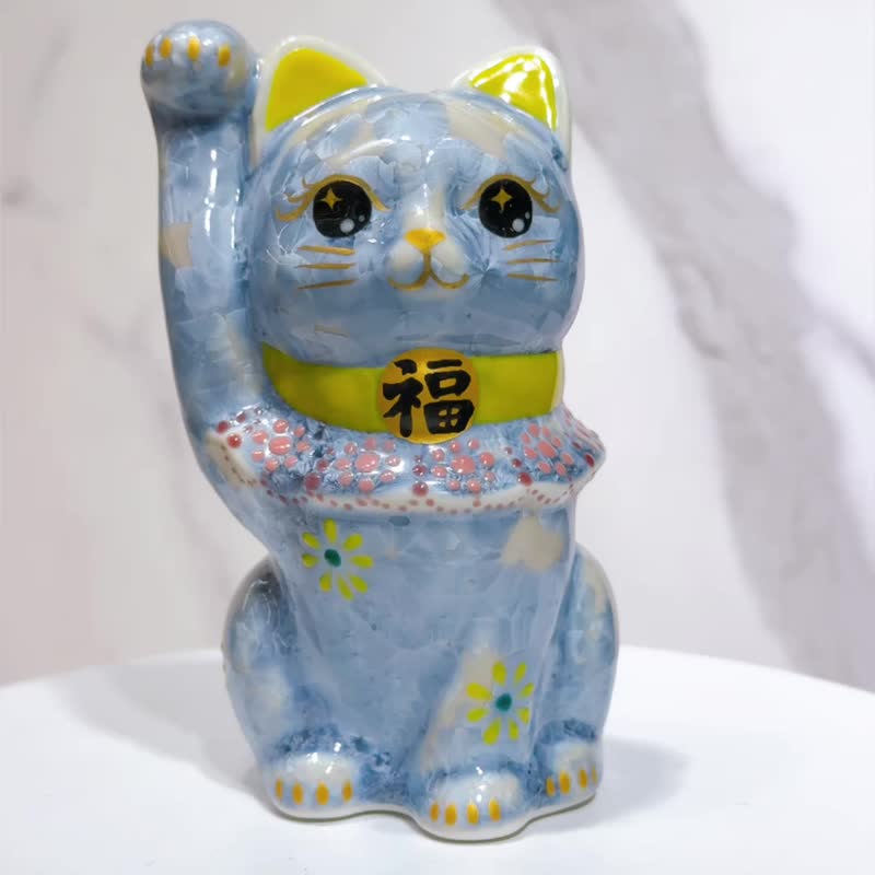 【晶藤迎祥】日本清水烧招财猫 | 花结晶 - 银藤 招福 - 摆饰 - 瓷 蓝色