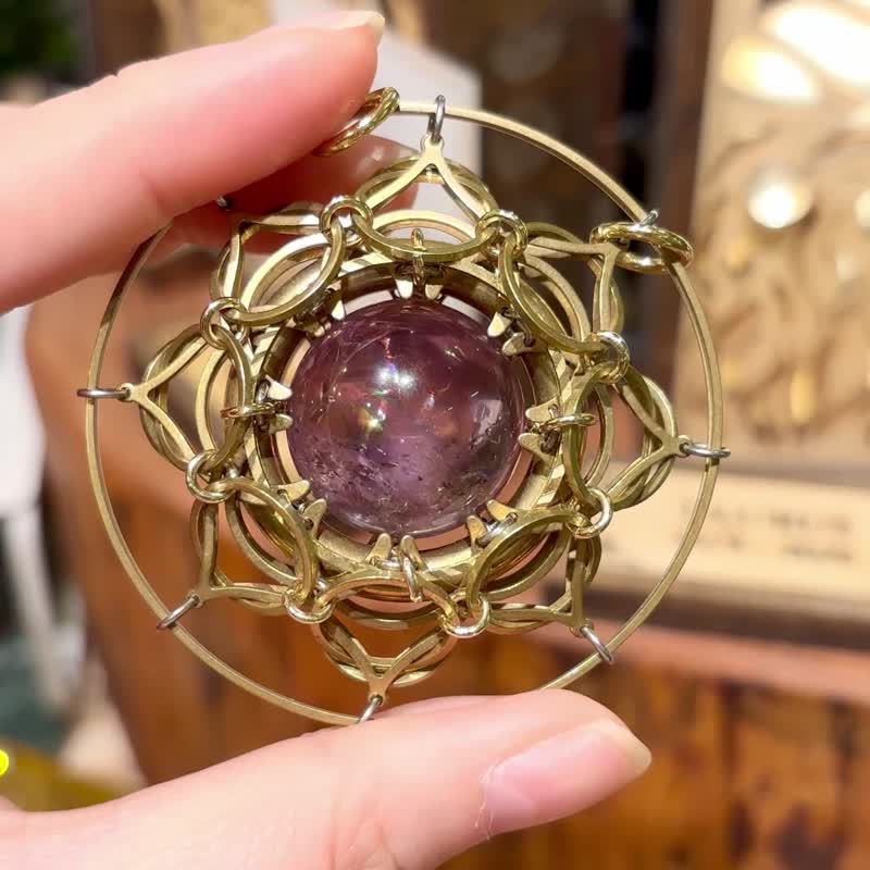 紫水晶 挂饰 曼陀罗 花 六角星 圣诞礼物 - 吊饰 - 其他金属 白色