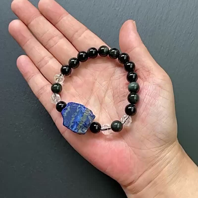 能量原石-阿富汗青金石原石x白阿赛x彩虹黑曜石手链 旺财运保平安 - 手链/手环 - 水晶 多色