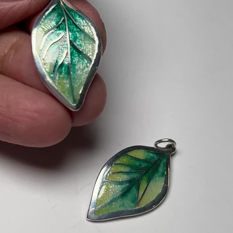 【Plant 系列】#a446 绿叶珐琅项链/ 纯银/ 手工礼物/ 定制化 - 项链 - 银 绿色