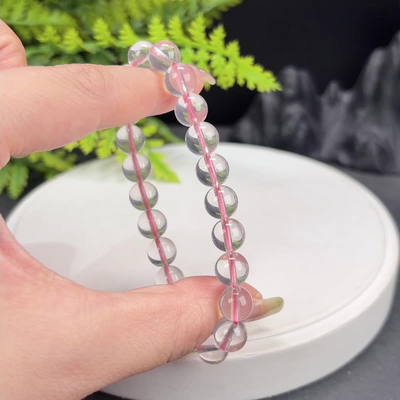 天然六芒星光粉晶手串8.7mm冰透圆珠浅粉水晶手链女吸引正缘旺运 - 手链/手环 - 水晶 粉红色