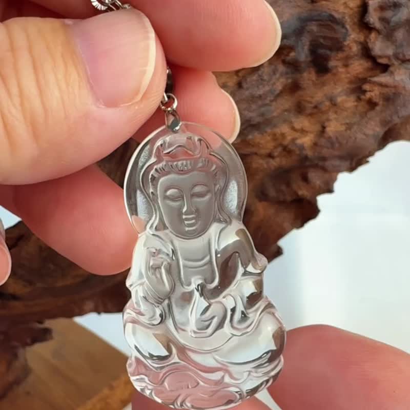 平安吉祥/净心除秽-白水晶 观音 菩萨 项链 - 项链 - 水晶 