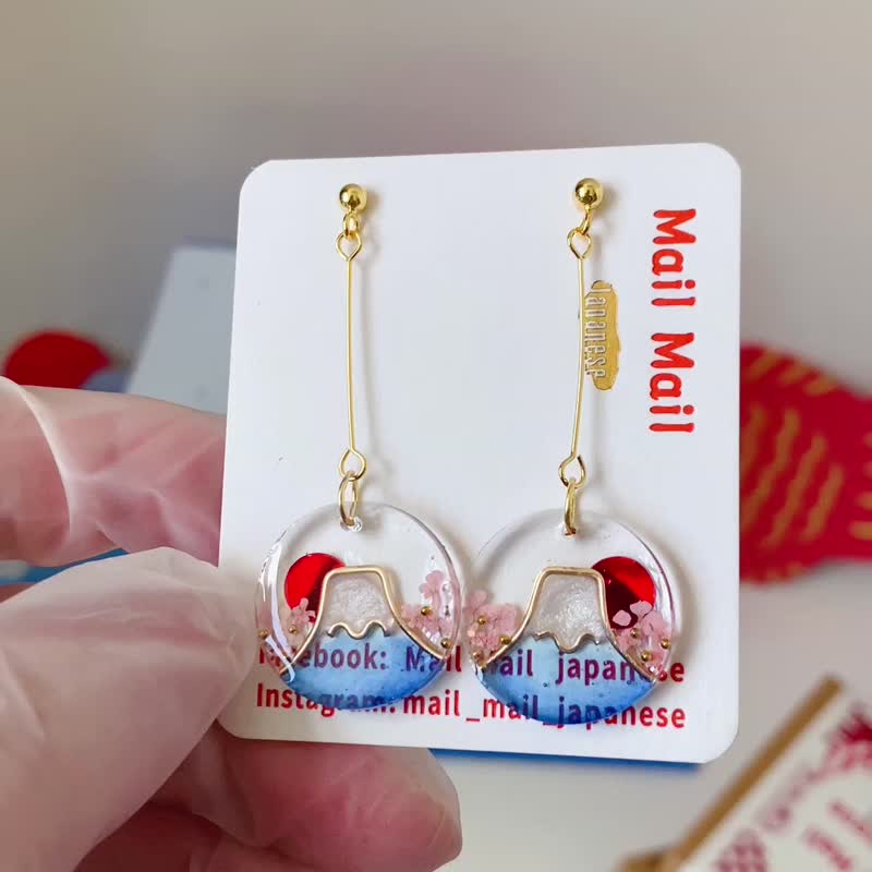 曰出富士山樱花、耳针、耳夹 - 耳环/耳夹 - 树脂 多色