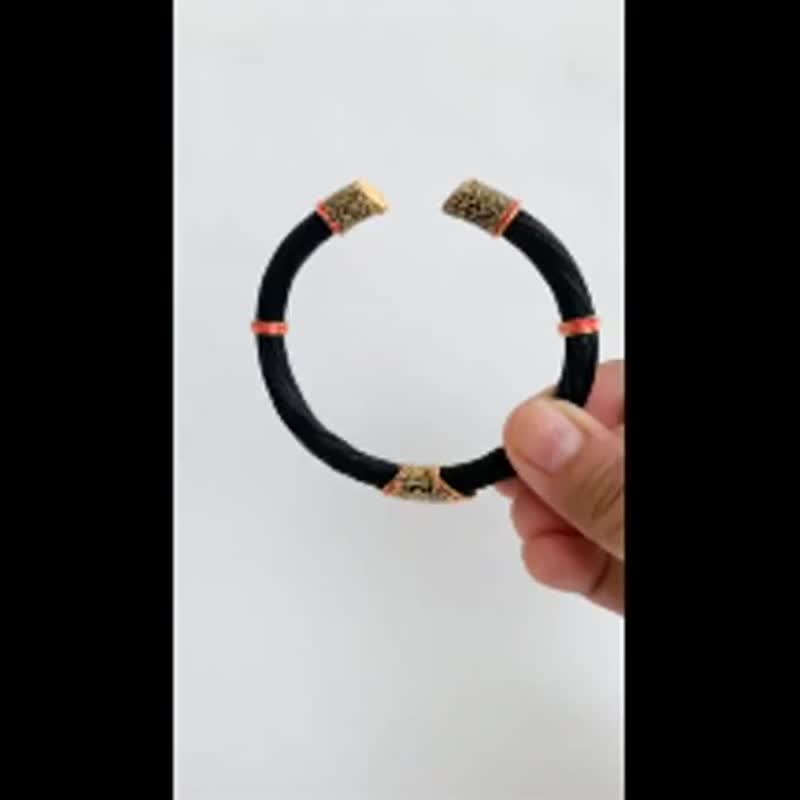 正品象尾毛手链，全黑，填金，素可泰珐琅，均码，男女皆可穿戴。 - 手链/手环 - 纯银 黑色
