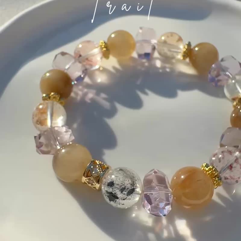 香金小径 铜矿胶花 黄兔毛 紫黄晶 水晶手链 稀有矿 玻利维亚 - 手链/手环 - 水晶 多色